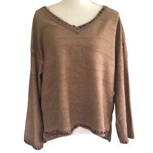 Boutique Inside Out Pullover Sweater – Leopard Trim Distressed Look Sz Small NWT